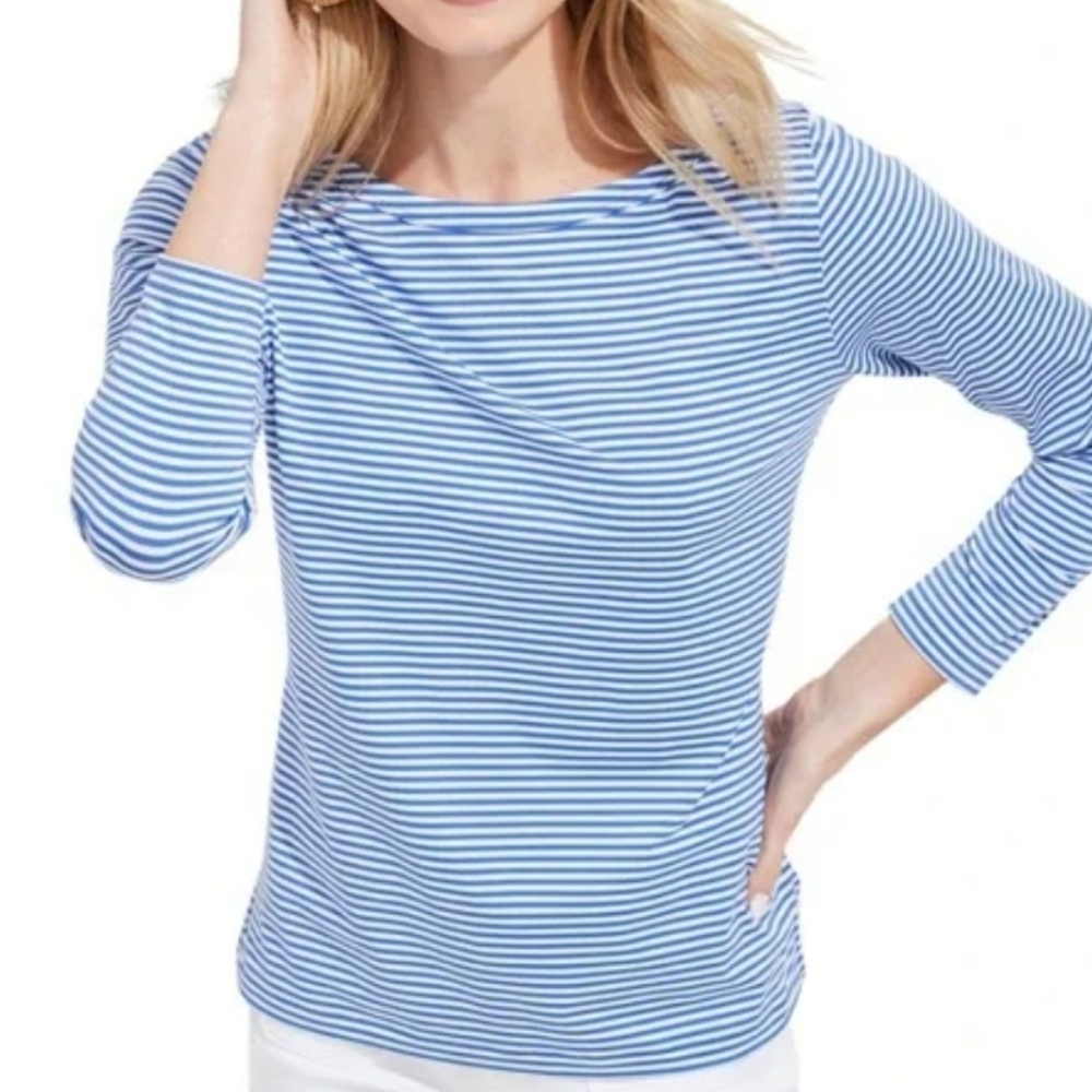 Vineyard Vines Sankaty Boat Neck Striped 3/4 Sleeve Blouse
